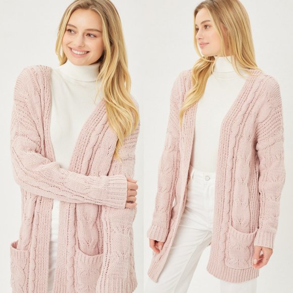 NEW Chunky Cable Rib Knit Open Front Long Cardigan - Picture 9 of 11